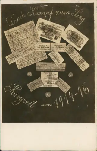 Fotocollage Essensmarken Kriegszeit WK1 Durch Kampf zum Sieg 1916