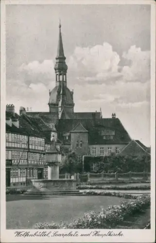 Ansichtskarte Wolfenbüttel Saarplatz und Hauptkirche. 1942  gel Feldpost WK2