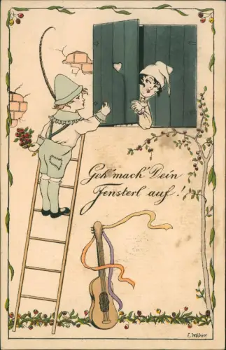 Ansichtskarte  Scherzkarte Liebe Geh mach Dein Fensterl auf! 1922