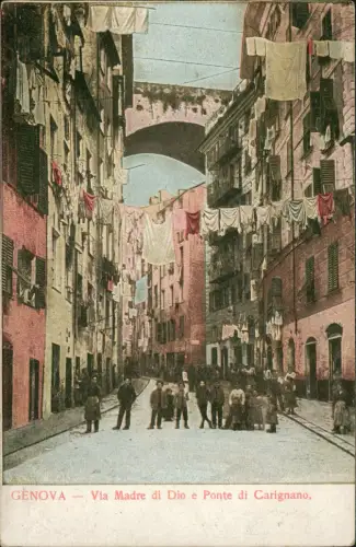 Cartolina Genua Genova (Zena) Via Madre di Dio e Ponte di Carignano 1912