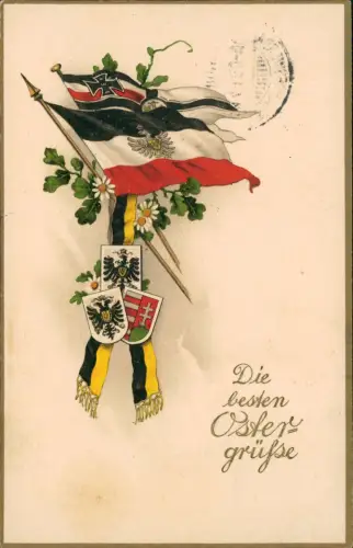 Ansichtskarte  Ostern Easter Patriotika Deutschland Fahnen 1916 Gold