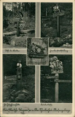 Postcard Schreiberhau Szklarska Poręba 5 Bild geschnitzte Wegweiser 1937