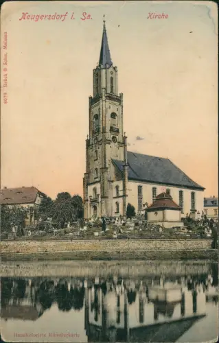 Ansichtskarte Neugersdorf Kirche und Friedhof 1906