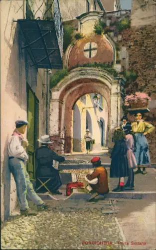 Cartolina Bordighera Straßenszene Typen Künstlerkarte 1912