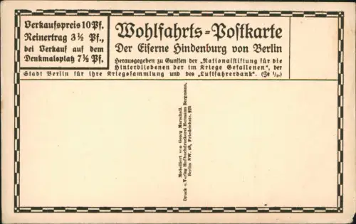 Ansichtskarte Mitte-Berlin Siegessäule und eiserner Hindenburg 1922