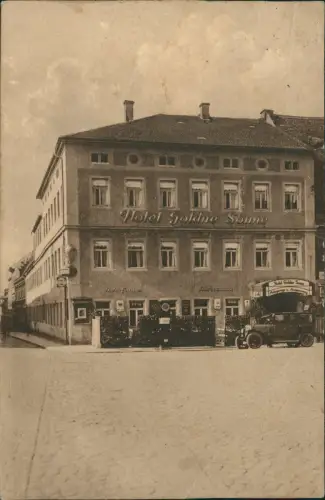 Ansichtskarte Bischofswerda Hotel Goldne Sonne, Auto 1928