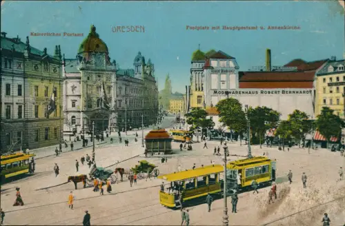 Innere Altstadt-Dresden Postplatz mit Hauptpostamt u. Annenkirche 1912