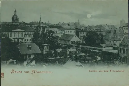 Ansichtskarte Mannheim Partie aus dem Villenviertel. Mondschein 1903