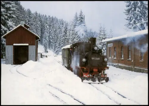Ansichtskarte Carlsfeld-Eibenstock Bahnhof Dampflokomotive im Winter 1999
