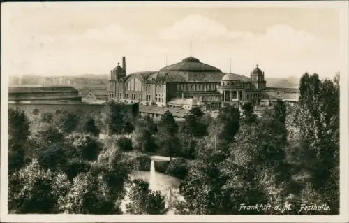 Ansichtskarte Frankfurt am Main Blick über den Park auf die Festhalle 1933