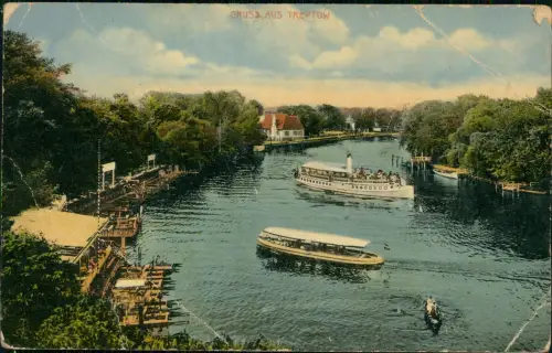 Ansichtskarte Alt-Treptow-Berlin Anlegestelle, Restaurant, Dampfer 1915