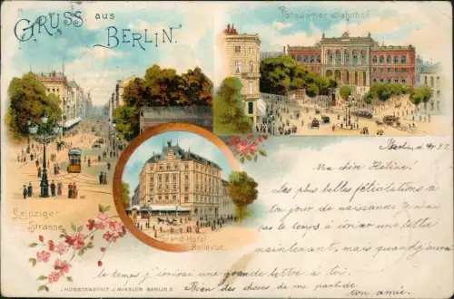 Litho AK Mitte-Berlin Leipziger Straße Potsdamer Bahnhof Hotel 1897
