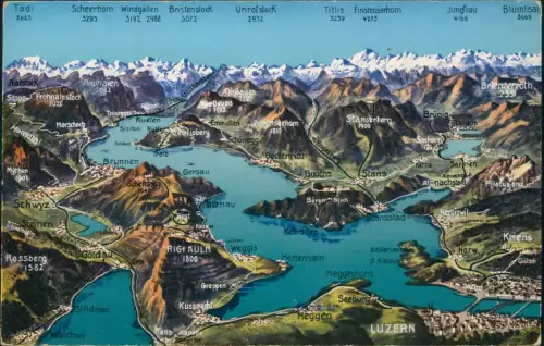 Ansichtskarte Luzern Lucerna Landkarten Relief AK Rigi Kulm Alpen 1914