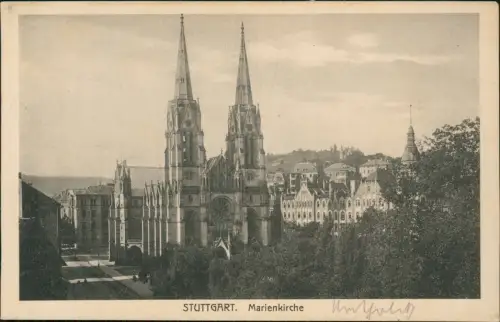Ansichtskarte Stuttgart Straßenpartie an der Marienkirche 1918