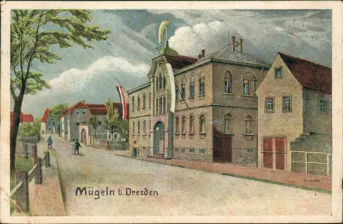 Ansichtskarte Mügeln-Heidenau (Sachsen) Künstlerkarte Straßenszene 1907