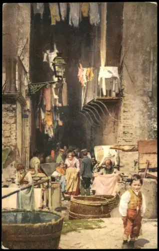 Cartolina Neapel Napoli Costumi napoletani Lavatoio Armenviertel 1912