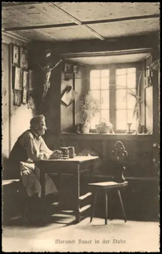 Cartolina Meran Merano Meraner Bauer in der Stube. 1917 Südtirol