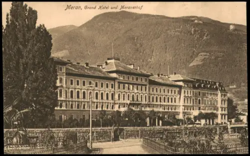 Cartolina Meran Merano Grand Hotel und Meranerhof 1923