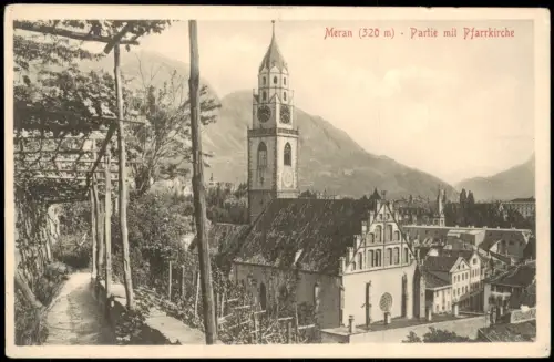 Cartolina Meran Merano Partie mit Pfarrkirche 1911  Südtirol