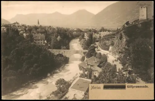 Cartolina Meran Merano Gilfpromenade mit Cafe Gilf 1918  Südtirol