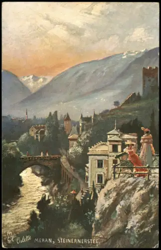 Cartolina Meran Merano Steinernersteg Frauen Künstlerkarte 1911 Südtirol