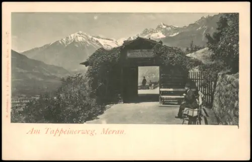 Cartolina Meran Merano Hütte und Bank am Tappeinerweg 1909 Südtirol