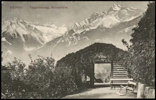 Cartolina Meran Merano Tappeinerweg und Schutzhütte 1913