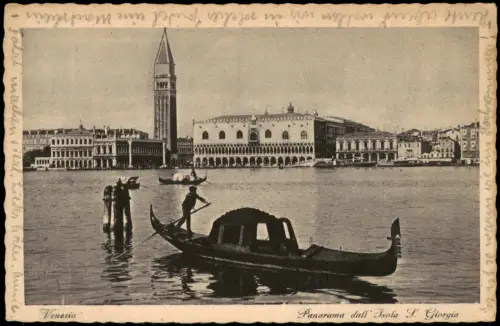 Cartolina Venedig Venezia Panorama dall Isola S. Giorgio Gondel 1932