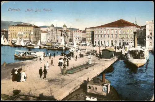 Cartolina Triest Trieste Molo San Carlo - Dampfer 1913