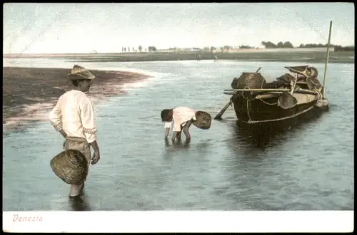 Cartolina Venedig Venezia Boot Krabbensammler Fischer Umland 1911