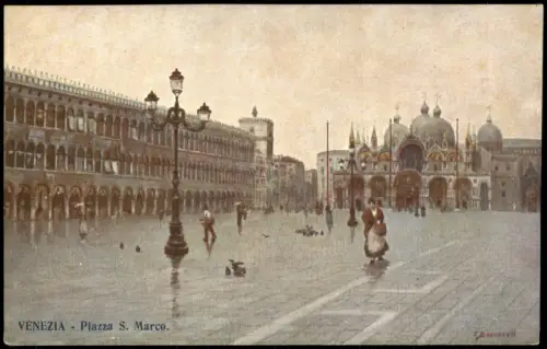 Venedig Venezia Piazza S. Marco Stimmungsbild Künstlerkarte 1911
