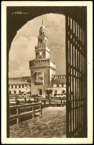 Cartolina Mailand Milano Castello Sforzesco e Torre del Filarete. 1928