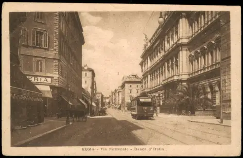 Cartolina Rom Roma Via Nazionale - Banca d'Italia Straßenbahn Tram 1926