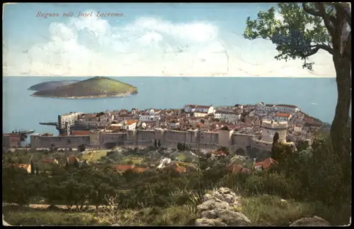 Postcard Ragusa Dubrovnik mit Insel Lacroma. 1912