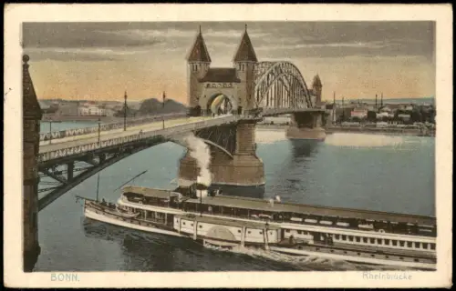 Ansichtskarte Bonn Rhein Dampfer passiert Rheinbrücke 1971/1920