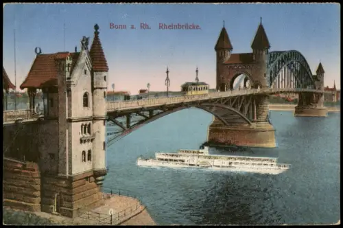 Bonn Tram Straßenbahn auf der Rheinbrücke, Rhein Dampfer Schiff 1924