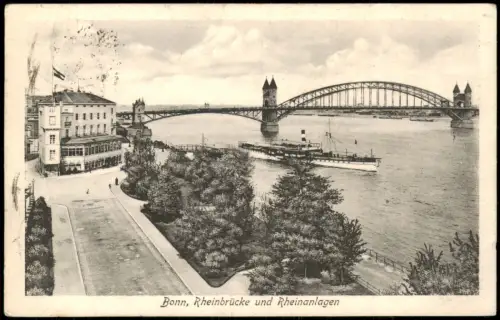 Bonn Rhein Dampfer Schiff a.d. Rheinbrücke und Rheinanlagen 1926