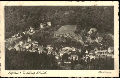 Ansichtskarte Treseburg Panorama-Ansicht, Blick auf Häuser im Tal 1935