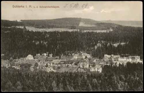 Ansichtskarte Schierke Panorama-Ansicht Blick v. d. Schnarcherklippen 1909