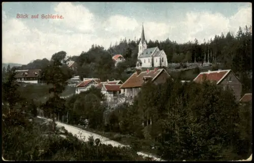 Ansichtskarte Schierke Ortsansicht, Häuser Partie an der Kirche 1910