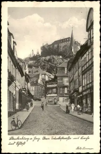 Ansichtskarte Blankenburg (Harz) Obere Tränkestraße mit Kirche 1934