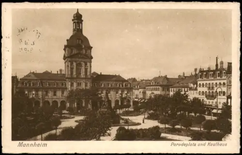Ansichtskarte Mannheim Paradeplatz und Raufhaus 1930