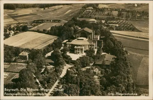 Ansichtskarte Bayreuth Festspielhaus mit Auffahrt Luftbild 1938