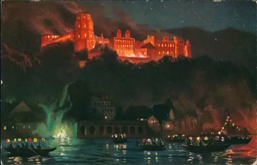 Ansichtskarte Heidelberg Schloßbeleuchtung. Künstlertkarte 1914