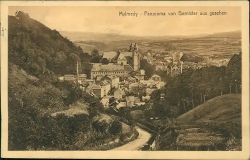 Malmedy Måmdey Panorama von Bernister aus gesehen 1917  gel. Feldpoststempel