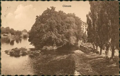Ansichtskarte Gießen Stadtpartie am Fluß 1927 Gold