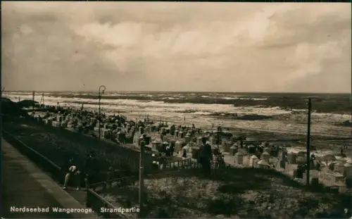 Ansichtskarte Wangerooge Promenade Strand, belebt Fotokarte 1928