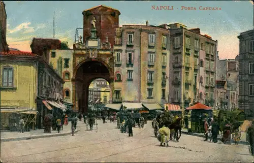 Cartolina Neapel Napoli PORTA CAPUANA Markttreiben 1913