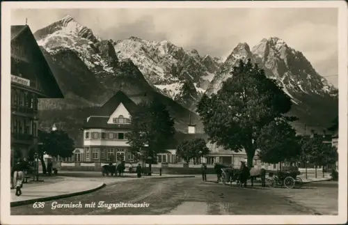 Garmisch-Garmisch-Partenkirchen Straße, Pferdefuhrwerke - Fotokarte 1938
