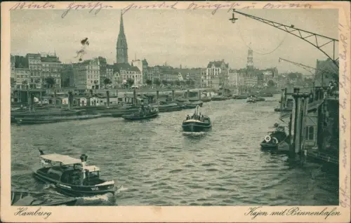 Ansichtskarte Hamburg Kajen mit Binnenhafen 1924